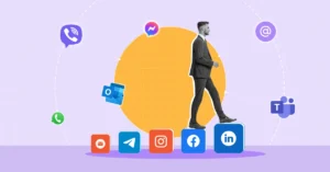 A conceptual illustration of a customer journey through consolidated communication channels with a company