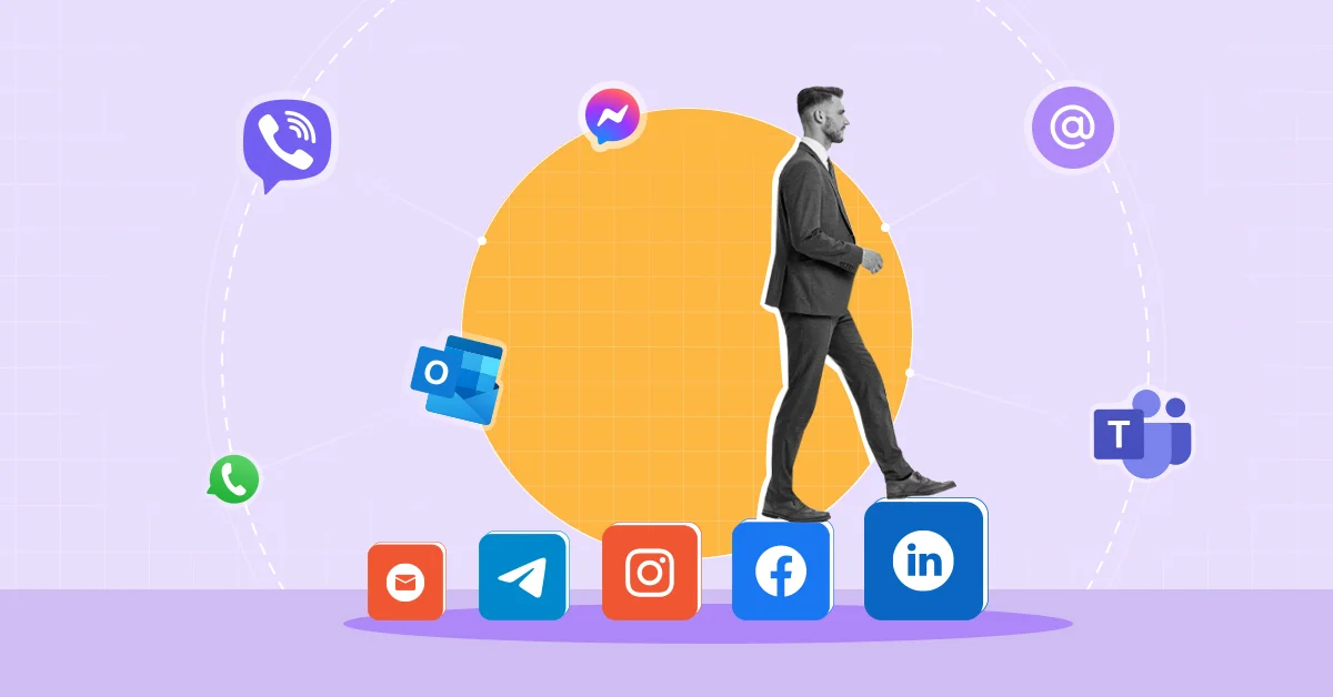 A conceptual illustration of a customer journey through consolidated communication channels with a company