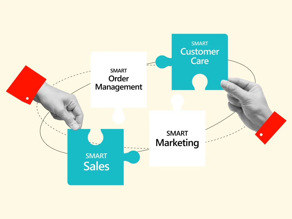 An image illustrating the integration of several CRM solutions into a complete system