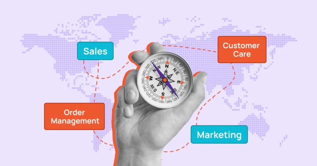 Abstract illustration with a compass symbolizing a CRM system as a navigation for business